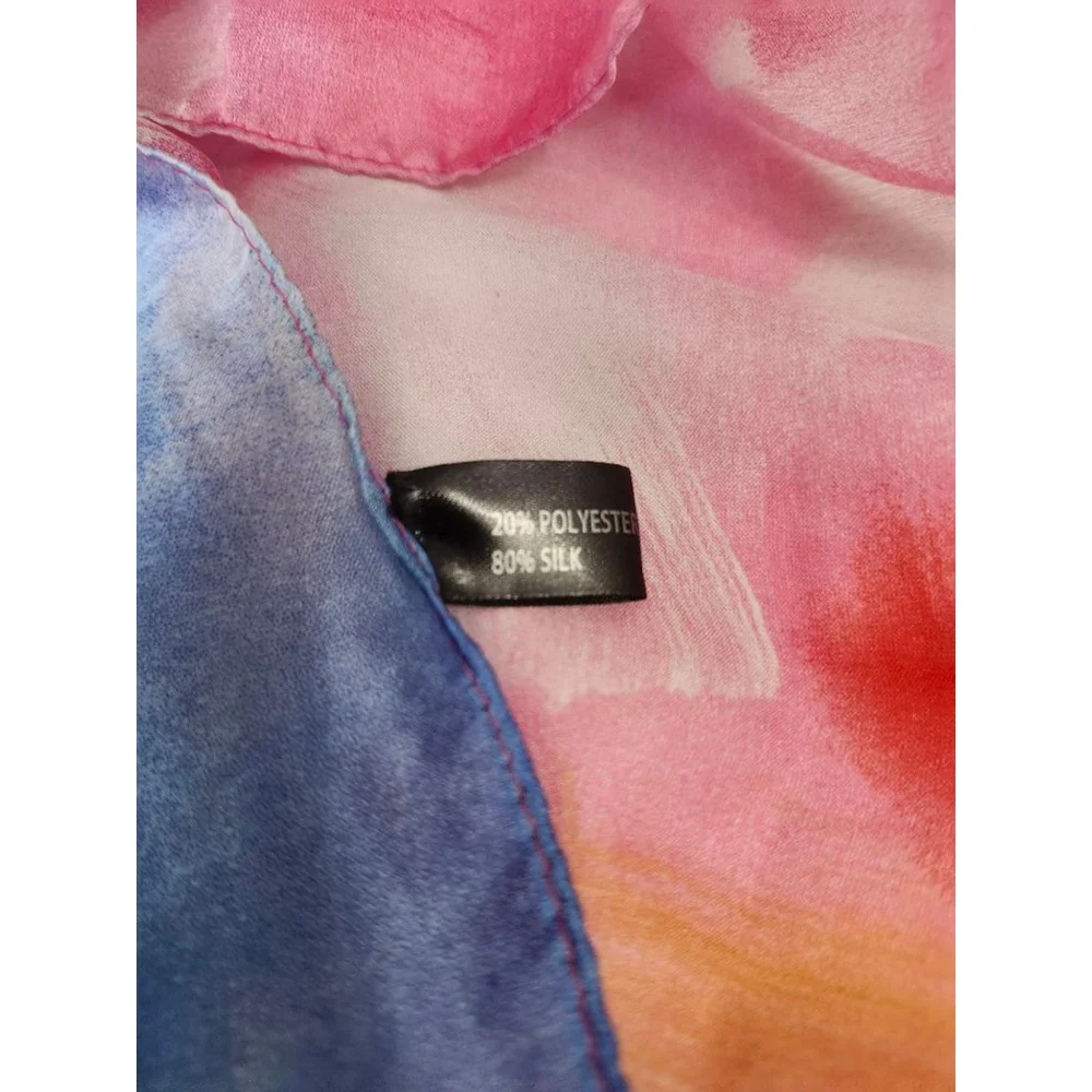 Floral Silk Blend Scarf One Size Blue Pink
